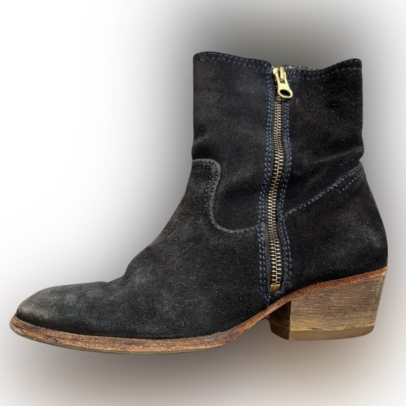 Navy Blue Suede Heeled Ankle Boots - Picture 1 of 9